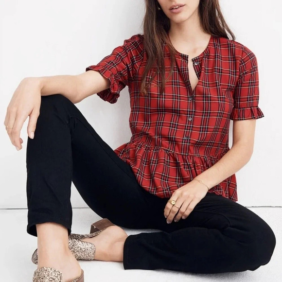 Madewell Studio Ruffle-Hem Top in Clanton Plaid - Picture 1 of 6